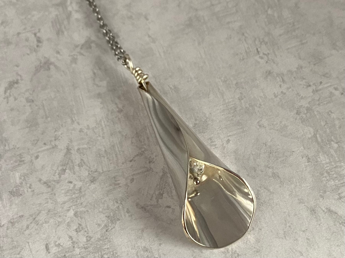 Handmade Spoon Lily Pendant With Crystal Bead Accent