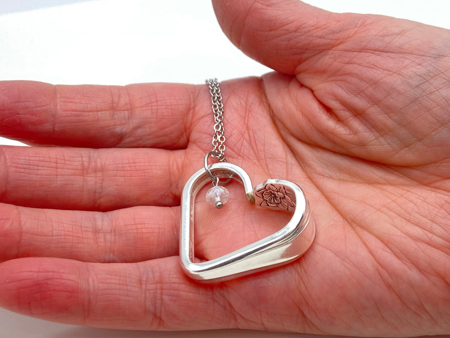 Daffodil Heart Silverware Necklace, Vintage Spoon Jewelry, Valentine's Gift