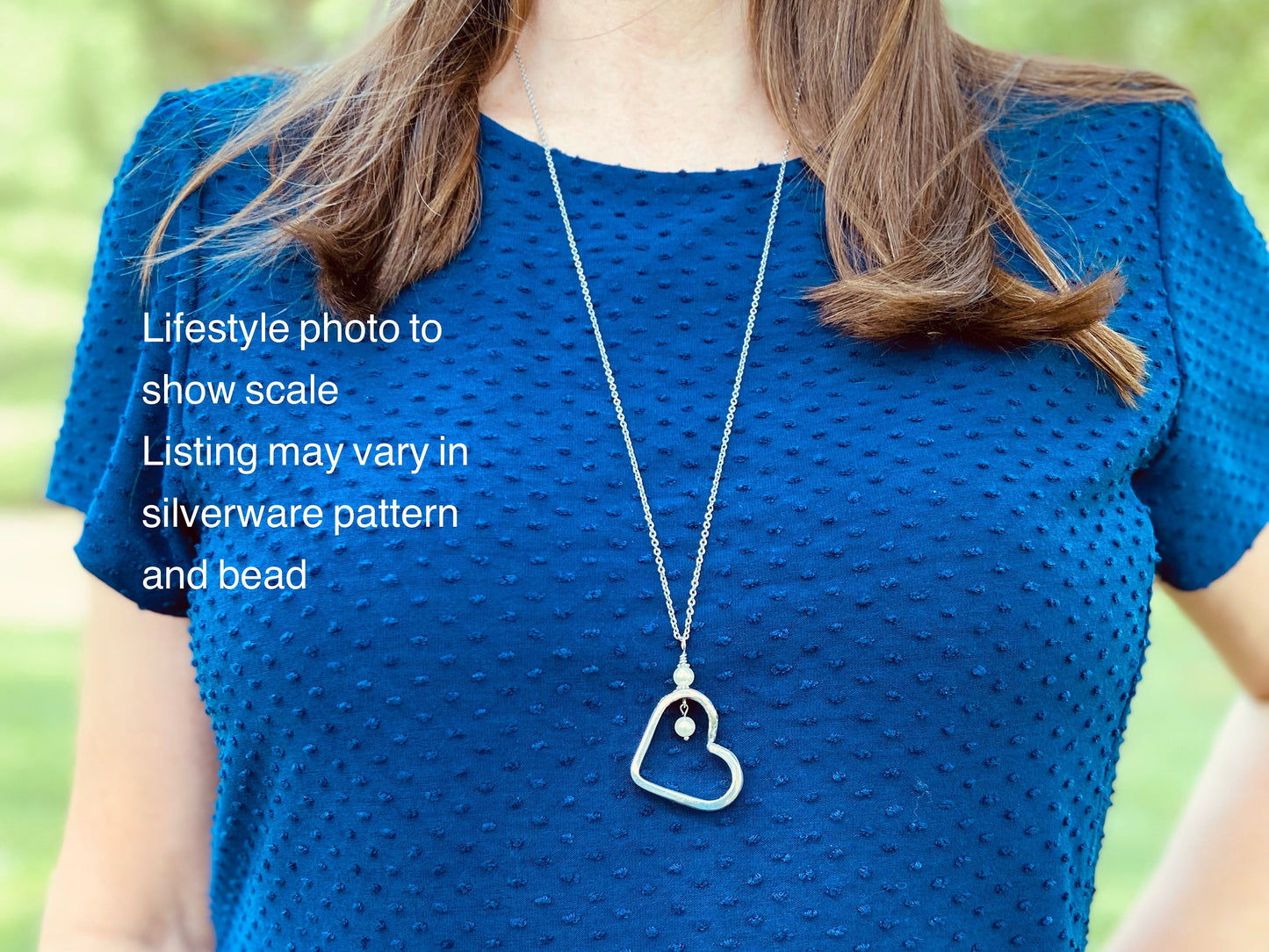 Heart Silverware Necklace, Evening Star 1950 Vintage Spoon Jewelry, Valentines Gift, Red Crystal Embellishment