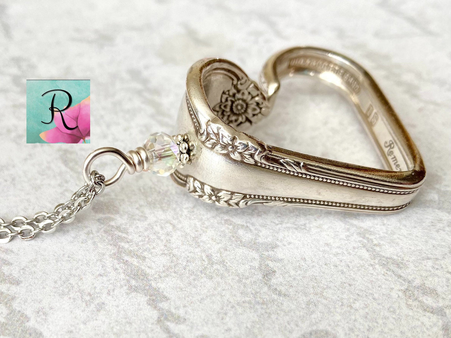 Heart Silverware Necklace, 1948 Remembrance, Vintage Spoon Jewelry, Valentine's Gift