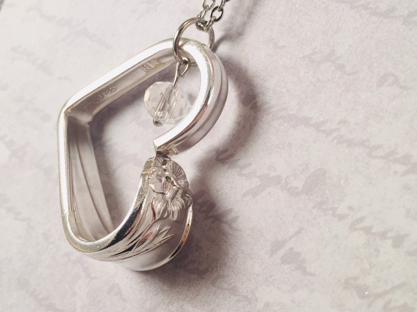 Daffodil Heart Silverware Necklace, Vintage Spoon Jewelry, Valentine's Gift