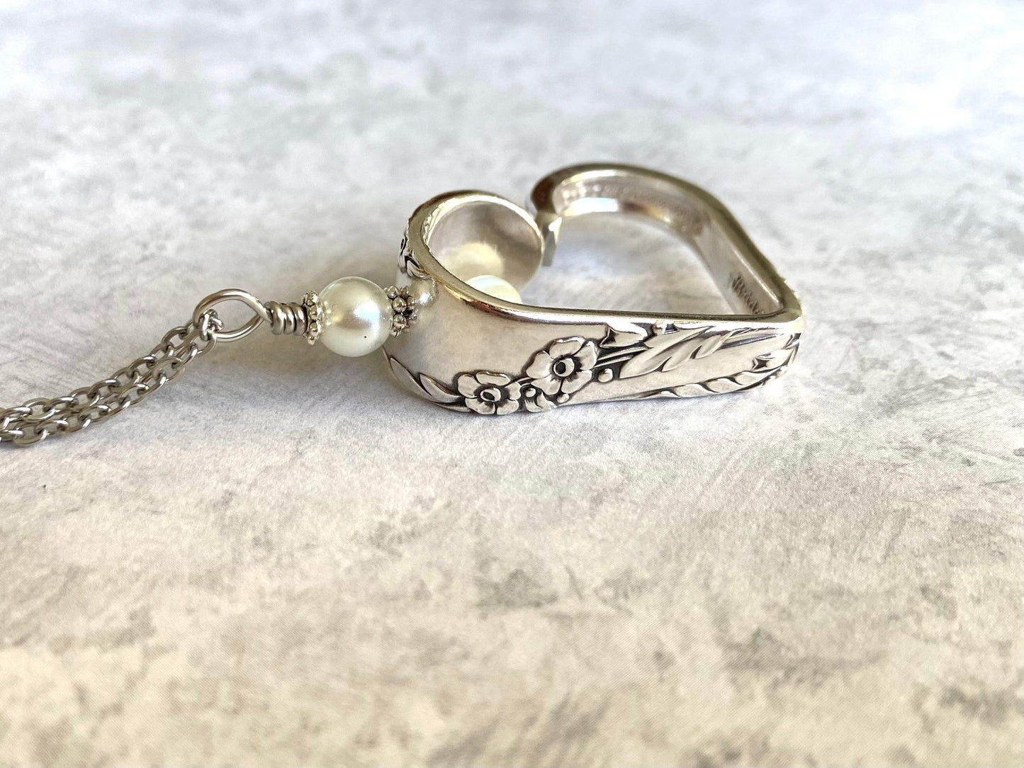Heart Silverware Necklace, Vintage Bridal Wreath 1950 Spoon Jewelry, Silverware Heart, Valentine Gift