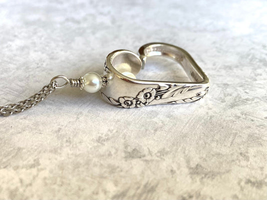 Heart Silverware Necklace, Vintage Bridal Wreath 1950 Spoon Jewelry, Silverware Heart, Valentine Gift