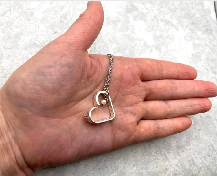 Mini Heart Silverware Necklace, Vintage 1946 Queen Bess