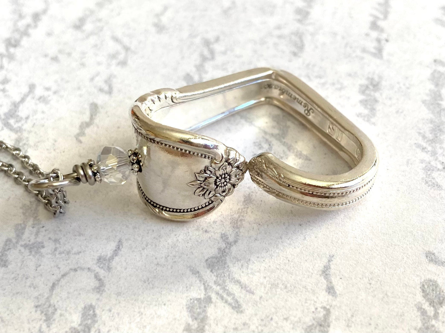 Heart Silverware Necklace, 1948 Remembrance, Vintage Spoon Jewelry, Valentine's Gift