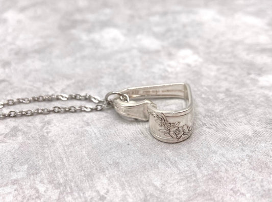 Mini Heart Silverware Necklace, Vintage 1946 Queen Bess