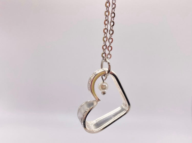 Mini Heart Silverware Necklace, Vintage 1946 Queen Bess