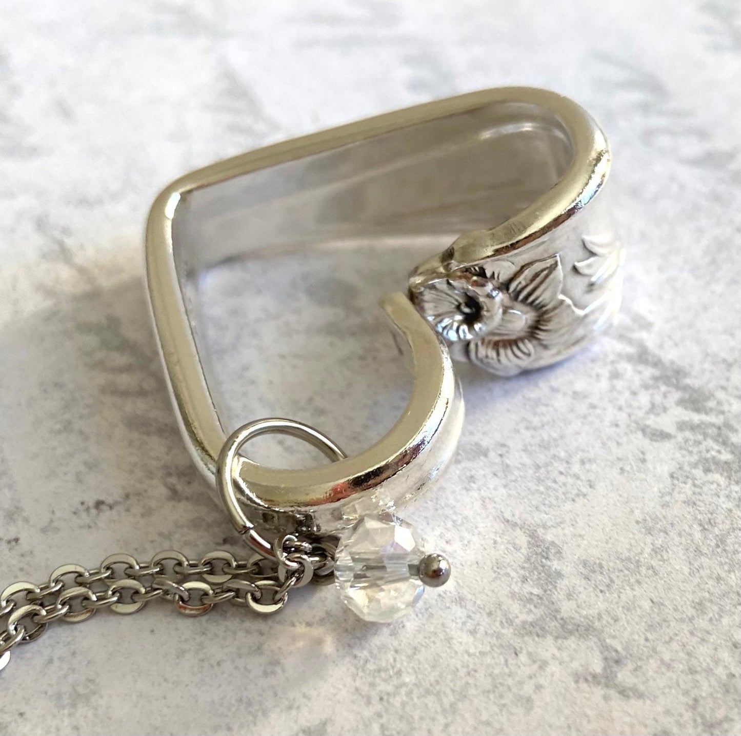 Daffodil Heart Silverware Necklace, Vintage Spoon Jewelry, Valentine's Gift