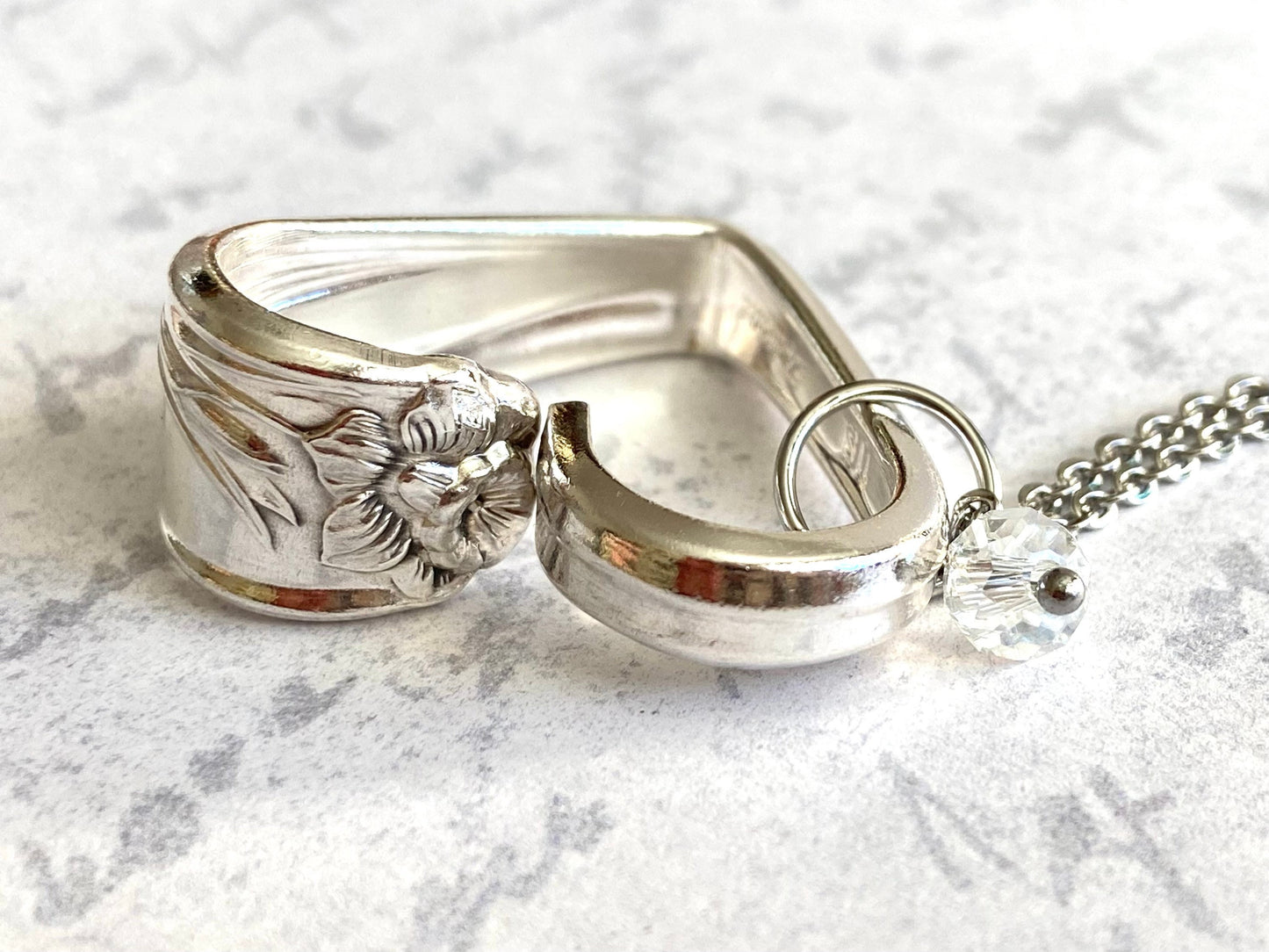 Daffodil Heart Silverware Necklace, Vintage Spoon Jewelry, Valentine's Gift